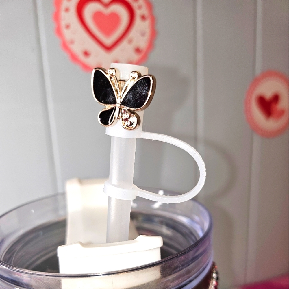 Elegant Black Butterfly straw topper